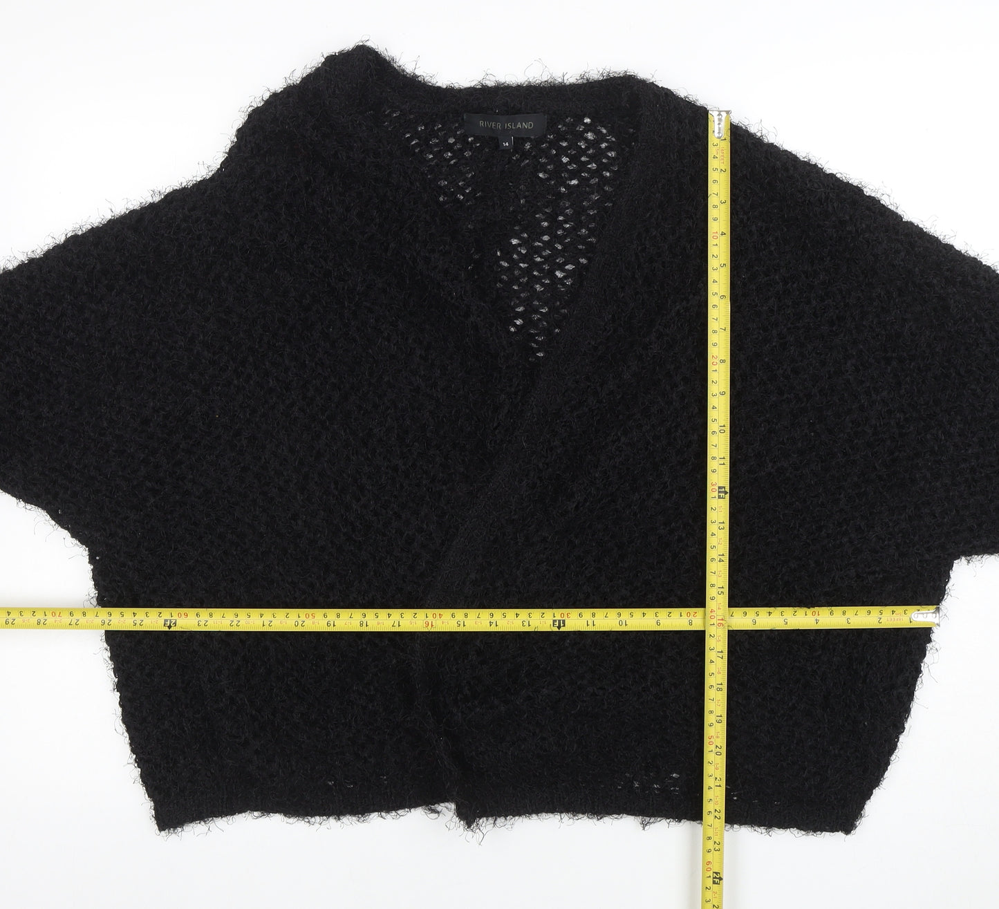 River Island Women’s Black Open Knit Cardigan Size 14 Relaxed Fit