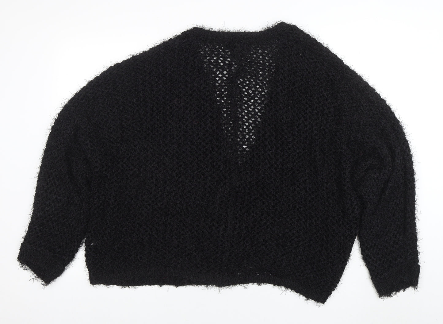 River Island Women’s Black Open Knit Cardigan Size 14 Relaxed Fit