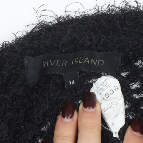 River Island Women’s Black Open Knit Cardigan Size 14 Relaxed Fit