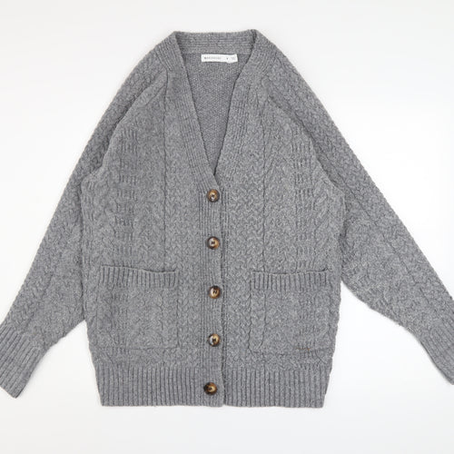 Warehouse Women’s Grey Cable Knit Cardigan Small Polyester Blend