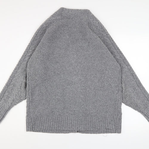 Warehouse Women’s Grey Cable Knit Cardigan Small Polyester Blend