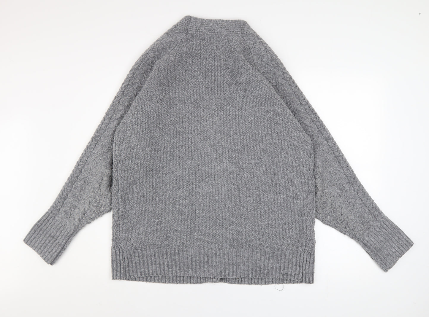 Warehouse Women’s Grey Cable Knit Cardigan Small Polyester Blend