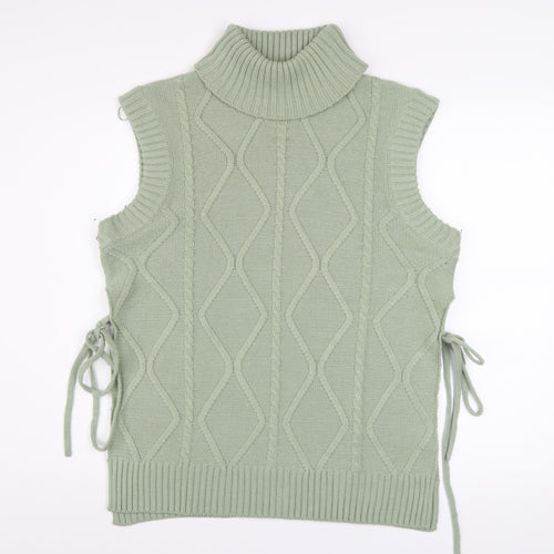 Quiz Women’s Green Roll Neck Cable Knit Sleeveless Vest Jumper Size S