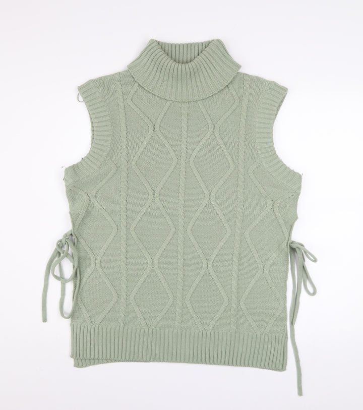 Quiz Women’s Green Roll Neck Cable Knit Sleeveless Vest Jumper Size S