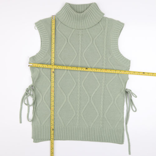 Quiz Women’s Green Roll Neck Cable Knit Sleeveless Vest Jumper Size S