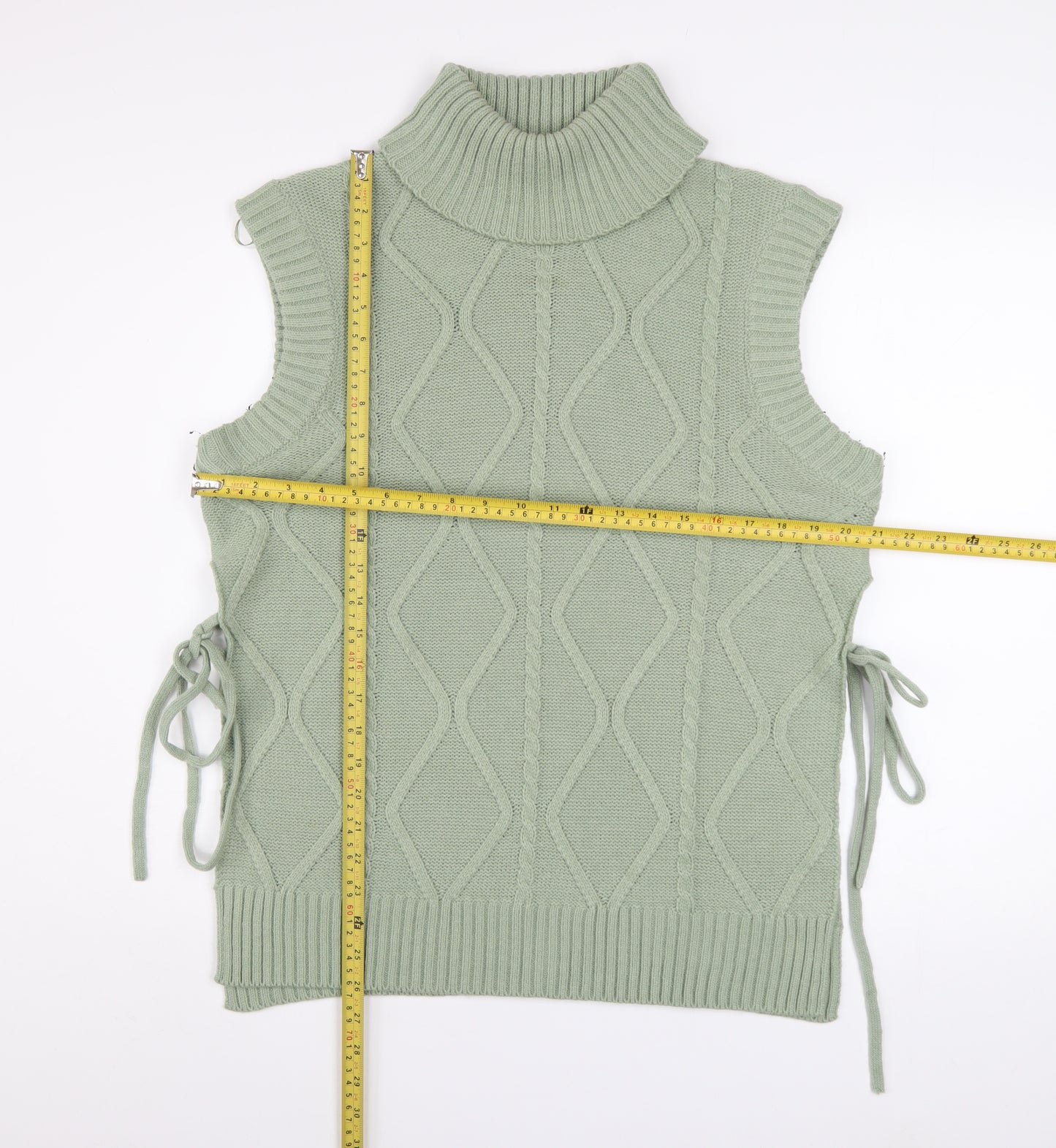 Quiz Women’s Green Roll Neck Cable Knit Sleeveless Vest Jumper Size S