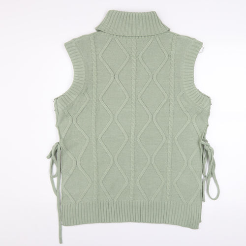 Quiz Women’s Green Roll Neck Cable Knit Sleeveless Vest Jumper Size S