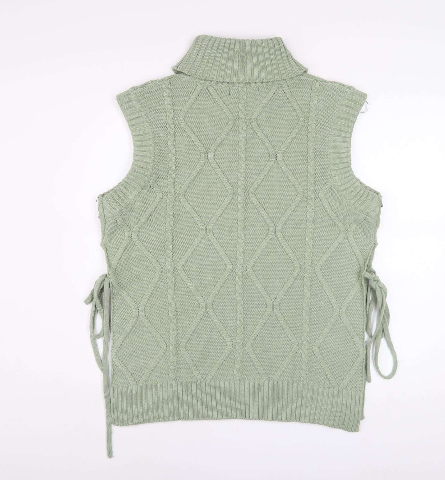 Quiz Women’s Green Roll Neck Cable Knit Sleeveless Vest Jumper Size S