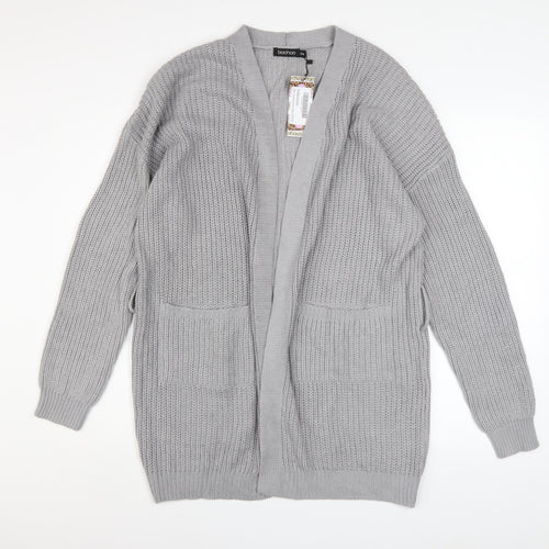 Boohoo Women Grey Chunky Knit Long Sleeve Open Cardigan S