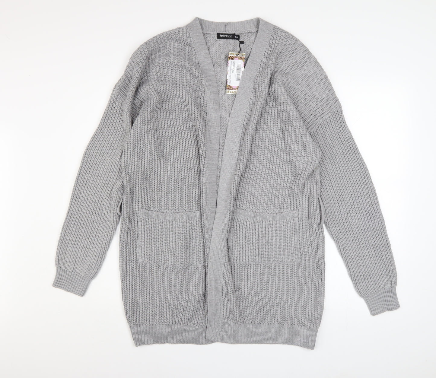 Boohoo Women Grey Chunky Knit Long Sleeve Open Cardigan S