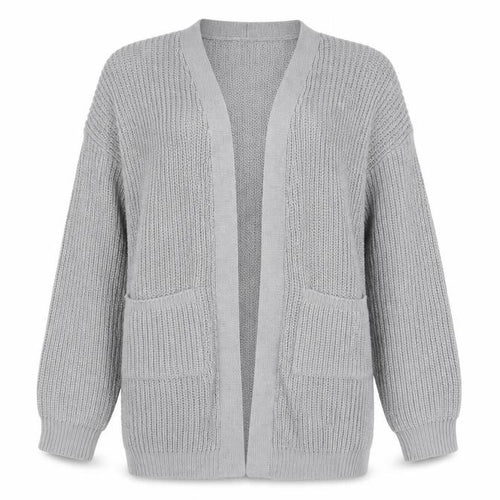 Boohoo Women Grey Chunky Knit Long Sleeve Open Cardigan S