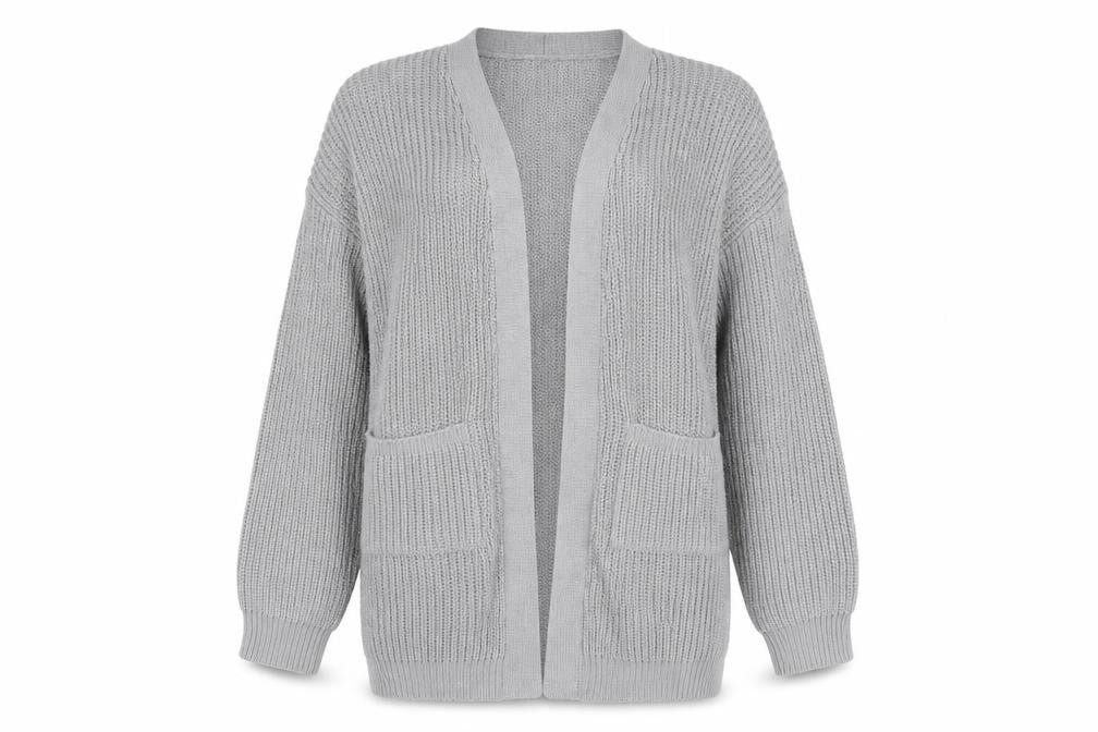 Boohoo Women Grey Chunky Knit Long Sleeve Open Cardigan S