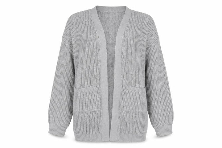 Boohoo Women Grey Chunky Knit Long Sleeve Open Cardigan S