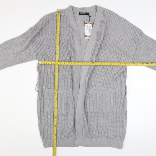 Boohoo Women Grey Chunky Knit Long Sleeve Open Cardigan S