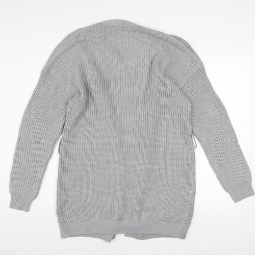 Boohoo Women Grey Chunky Knit Long Sleeve Open Cardigan S