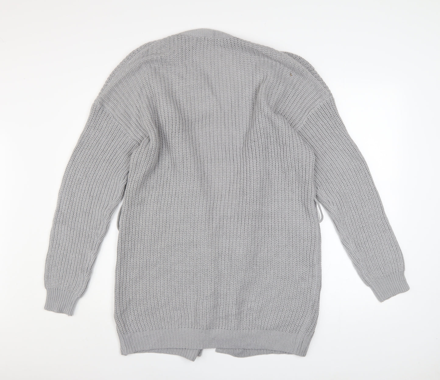 Boohoo Women Grey Chunky Knit Long Sleeve Open Cardigan S