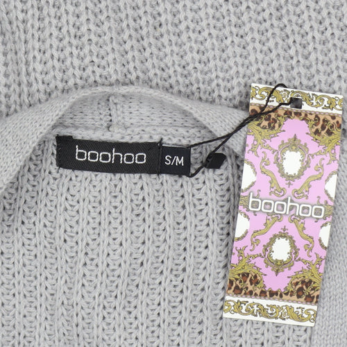 Boohoo Women Grey Chunky Knit Long Sleeve Open Cardigan S