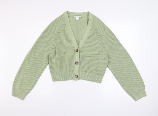 Monki Women Green XS Cropped Button Cardigan Cotton Acrylic Knit