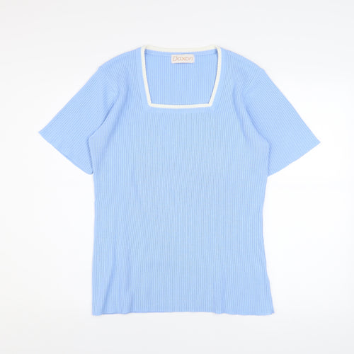 Daxon Womens Blue Short Sleeve Knit Square Neck Top Size 14/16