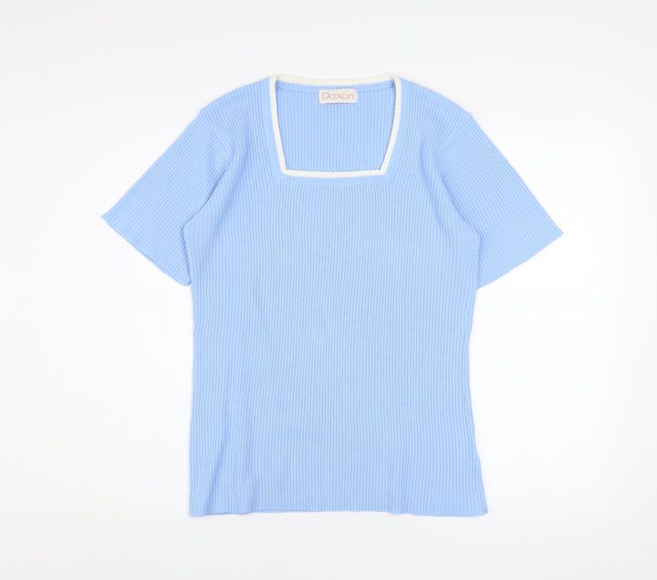 Daxon Womens Blue Short Sleeve Knit Square Neck Top Size 14/16