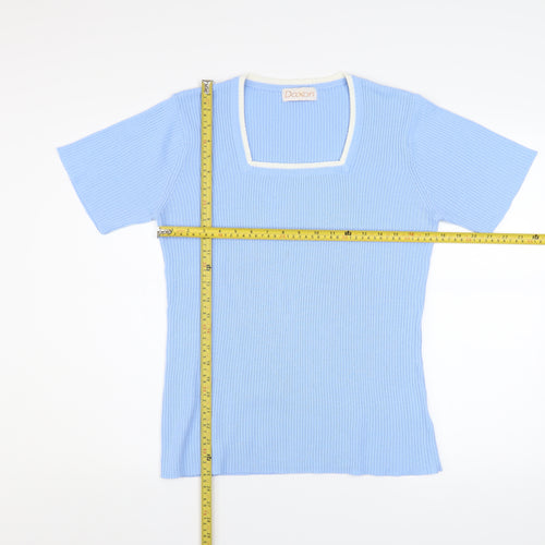 Daxon Womens Blue Short Sleeve Knit Square Neck Top Size 14/16