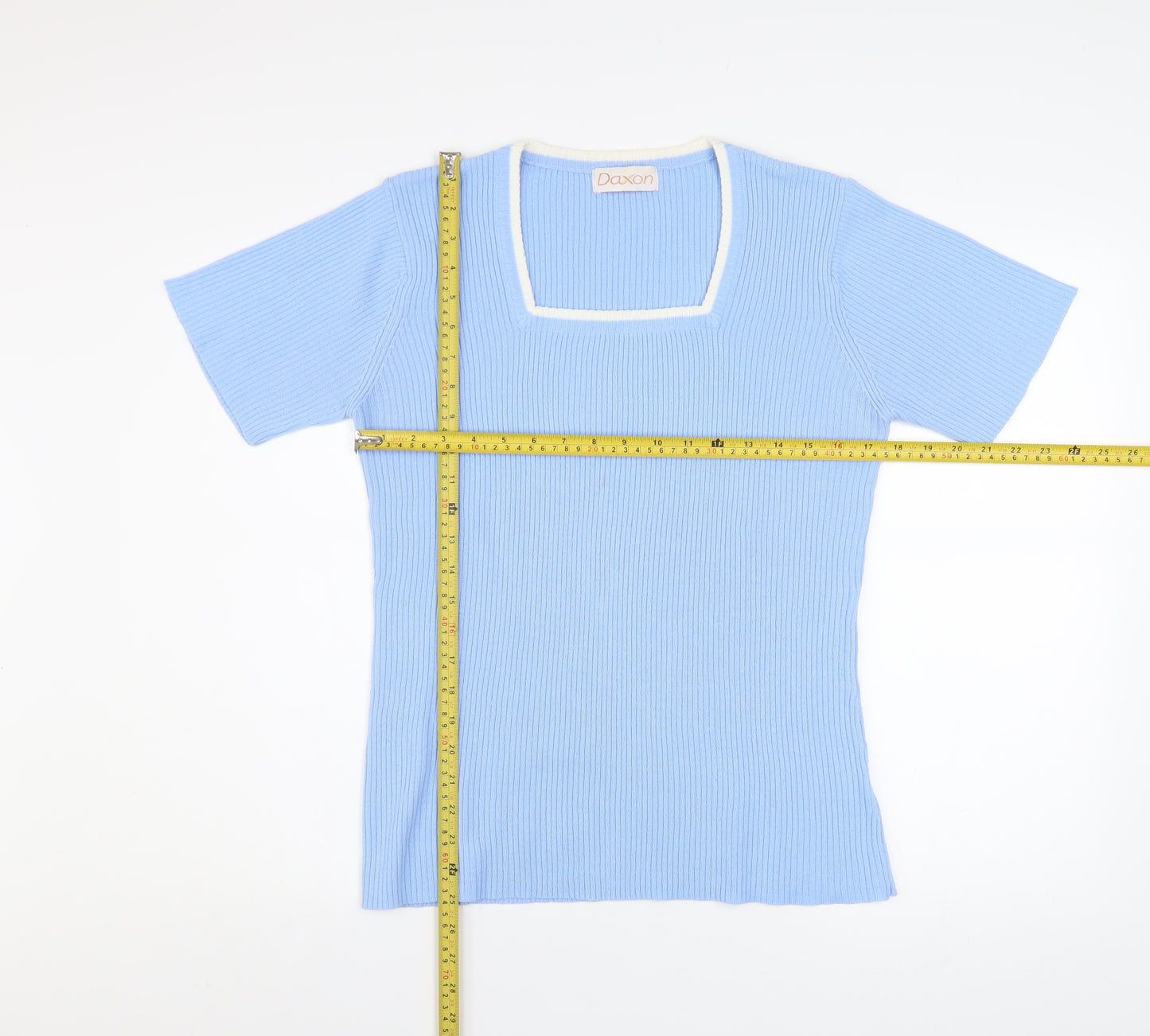Daxon Womens Blue Short Sleeve Knit Square Neck Top Size 14/16