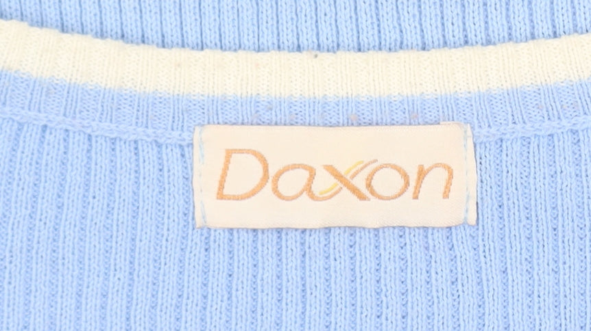 Daxon Womens Blue Short Sleeve Knit Square Neck Top Size 14/16