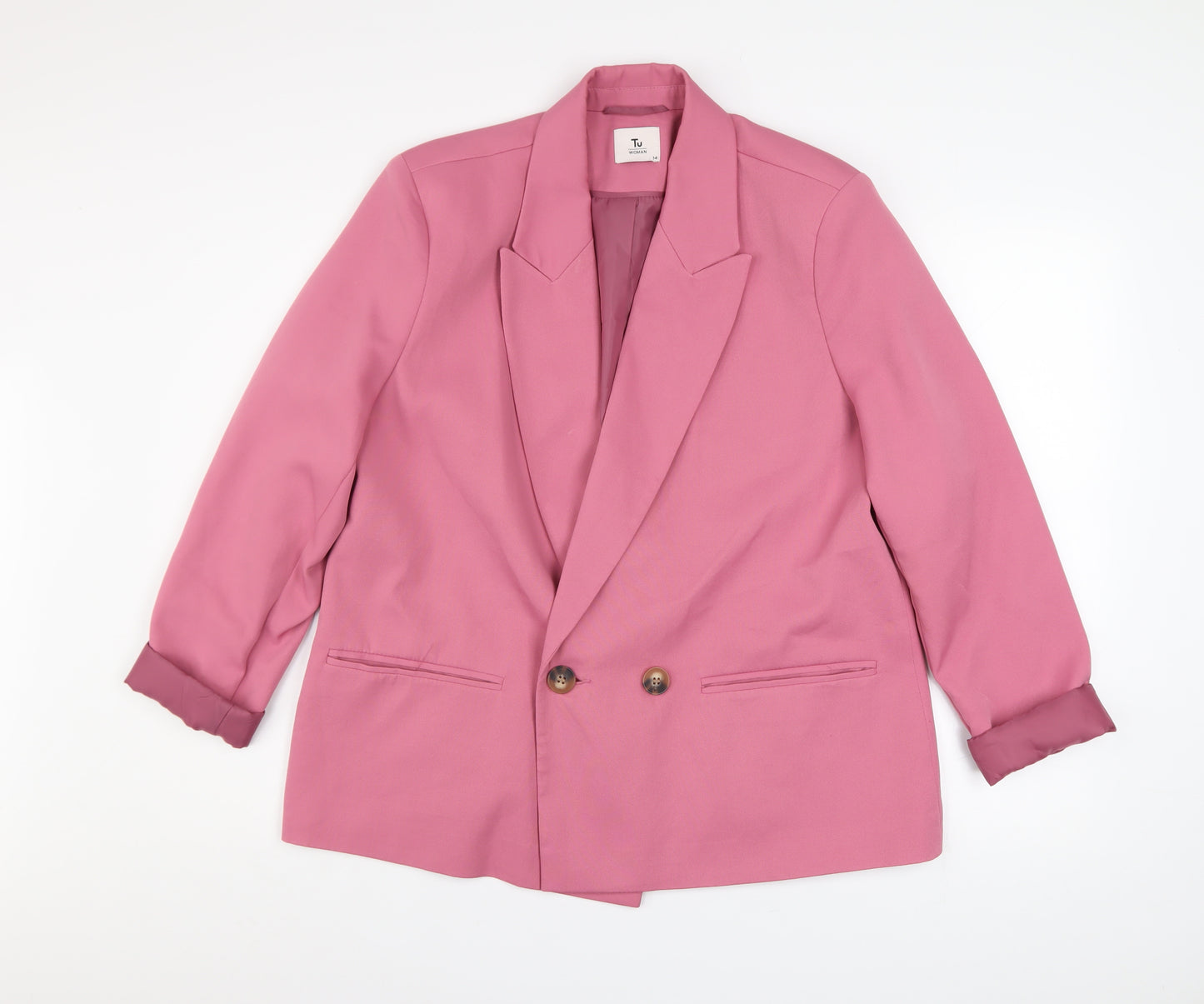 Tu Women Pink Size 14 Blazer Jacket Lined Button Front