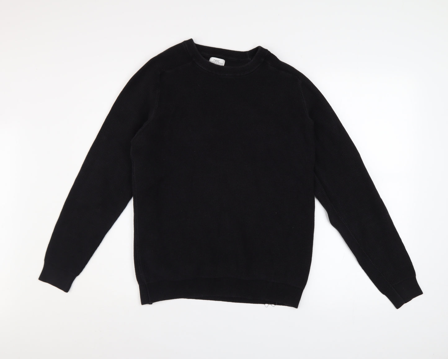 Next Men’s Black Cotton Waffle Knit Pullover Jumper Size L