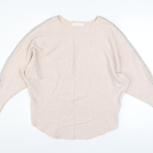 MC LORENTE Women's Beige Beaded Pullover Knit Jumper One Size
