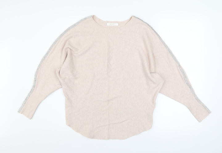 MC LORENTE Women's Beige Beaded Pullover Knit Jumper One Size