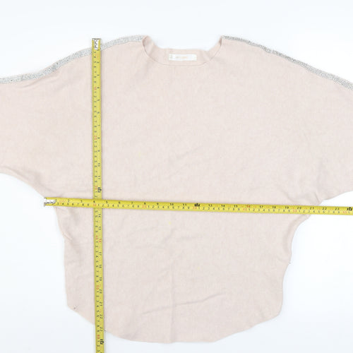 MC LORENTE Women's Beige Beaded Pullover Knit Jumper One Size