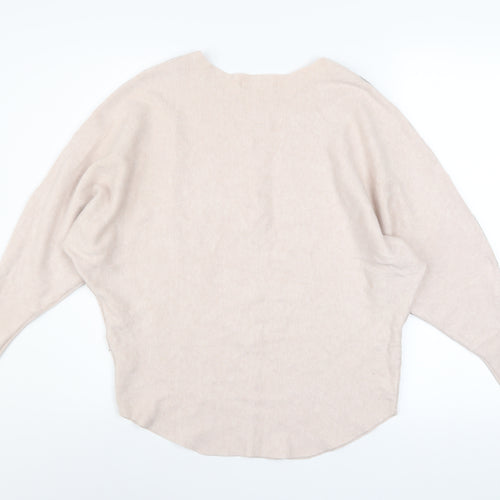 MC LORENTE Women's Beige Beaded Pullover Knit Jumper One Size