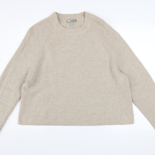 ASOS Women Beige Crew Neck Long Sleeve Relaxed Knit Jumper Size 14
