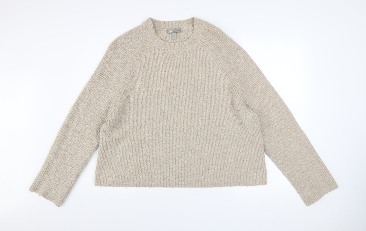 ASOS Women Beige Crew Neck Long Sleeve Relaxed Knit Jumper Size 14