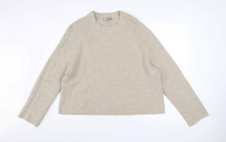 ASOS Women Beige Crew Neck Long Sleeve Relaxed Knit Jumper Size 14