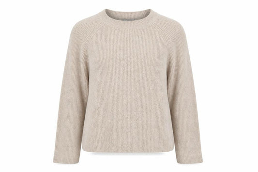 Front view of ASOS Women Beige Crew Neck Long Sleeve Relaxed Knit Jumper, size 14