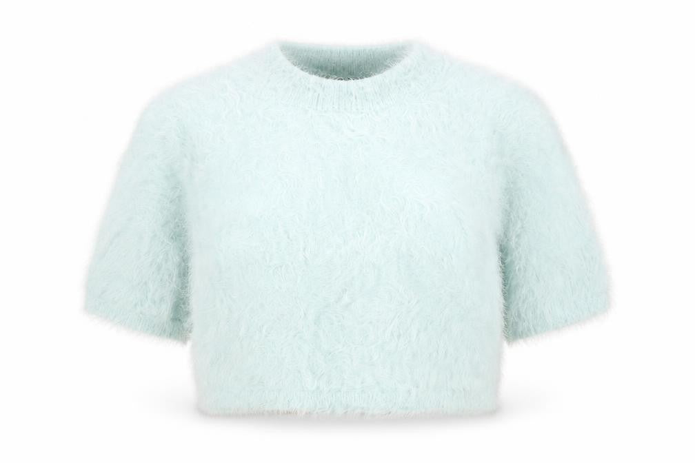 Atmosphere Women Blue Cropped Fluffy Knit T-Shirt Size 10