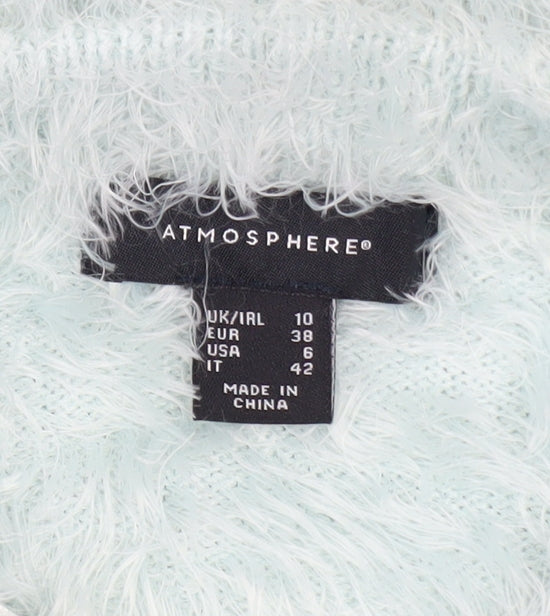 Atmosphere Women Blue Cropped Fluffy Knit T-Shirt Size 10
