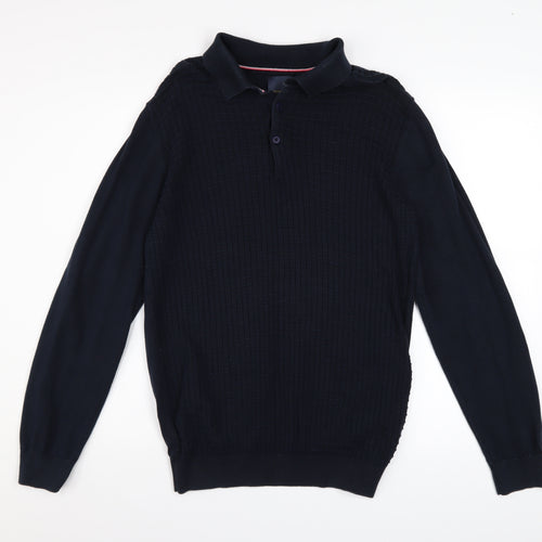 Guide London Men's Blue Cotton Long Sleeve Henley Jumper L