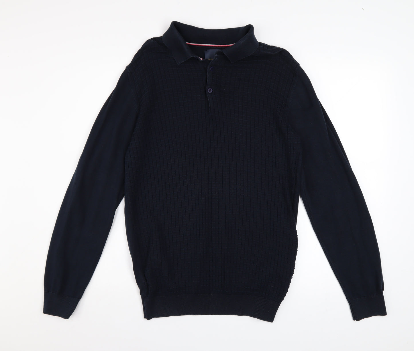 Guide London Men's Blue Cotton Long Sleeve Henley Jumper L