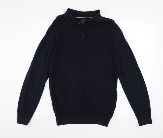 Guide London Men's Blue Cotton Long Sleeve Henley Jumper L