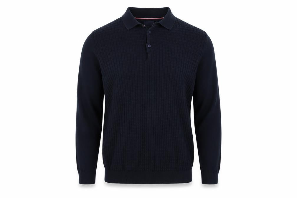 Guide London Men's Blue Cotton Long Sleeve Henley Jumper L