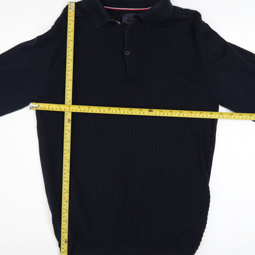 Guide London Men's Blue Cotton Long Sleeve Henley Jumper L