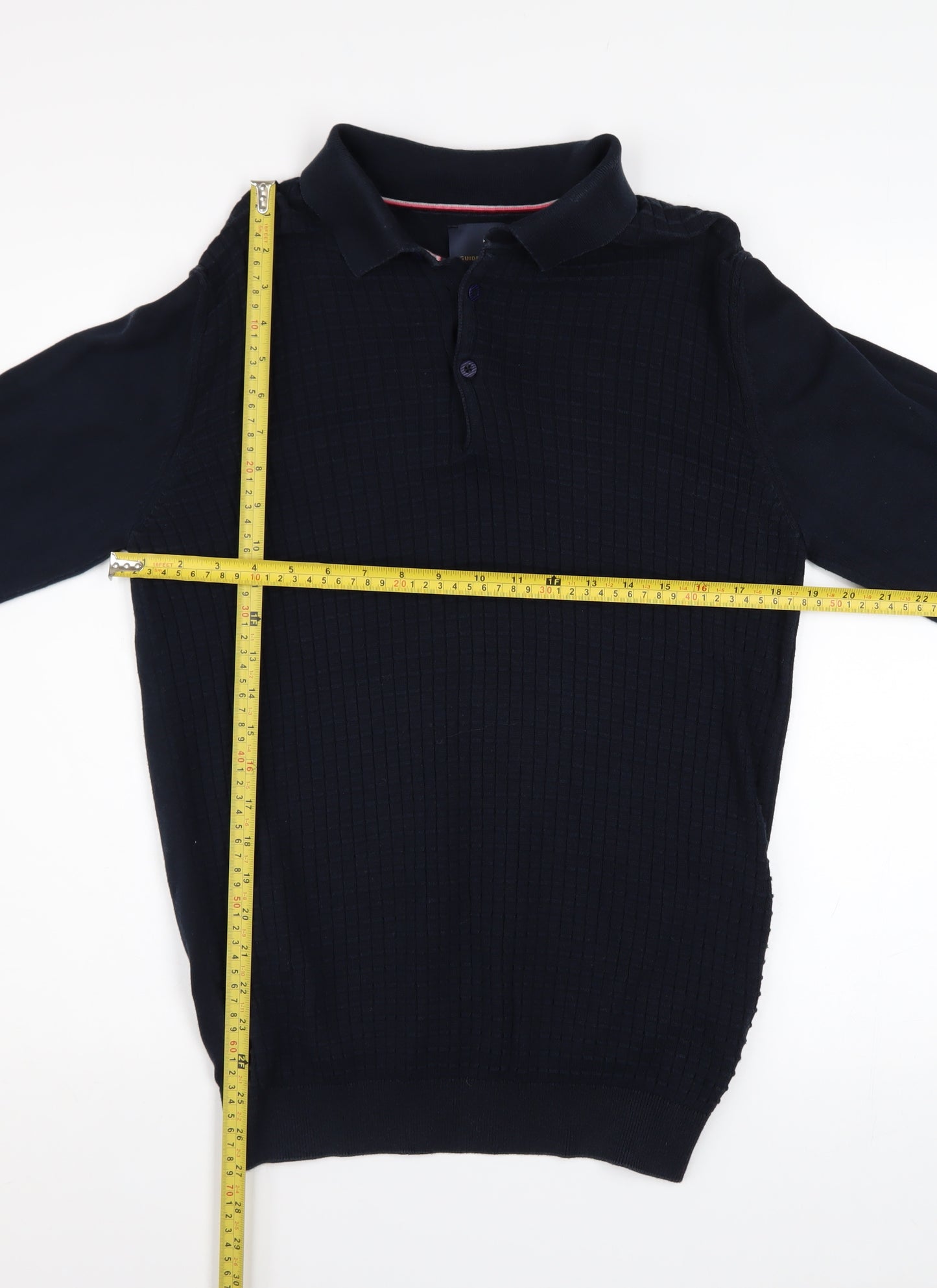 Guide London Men's Blue Cotton Long Sleeve Henley Jumper L