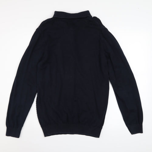 Guide London Men's Blue Cotton Long Sleeve Henley Jumper L