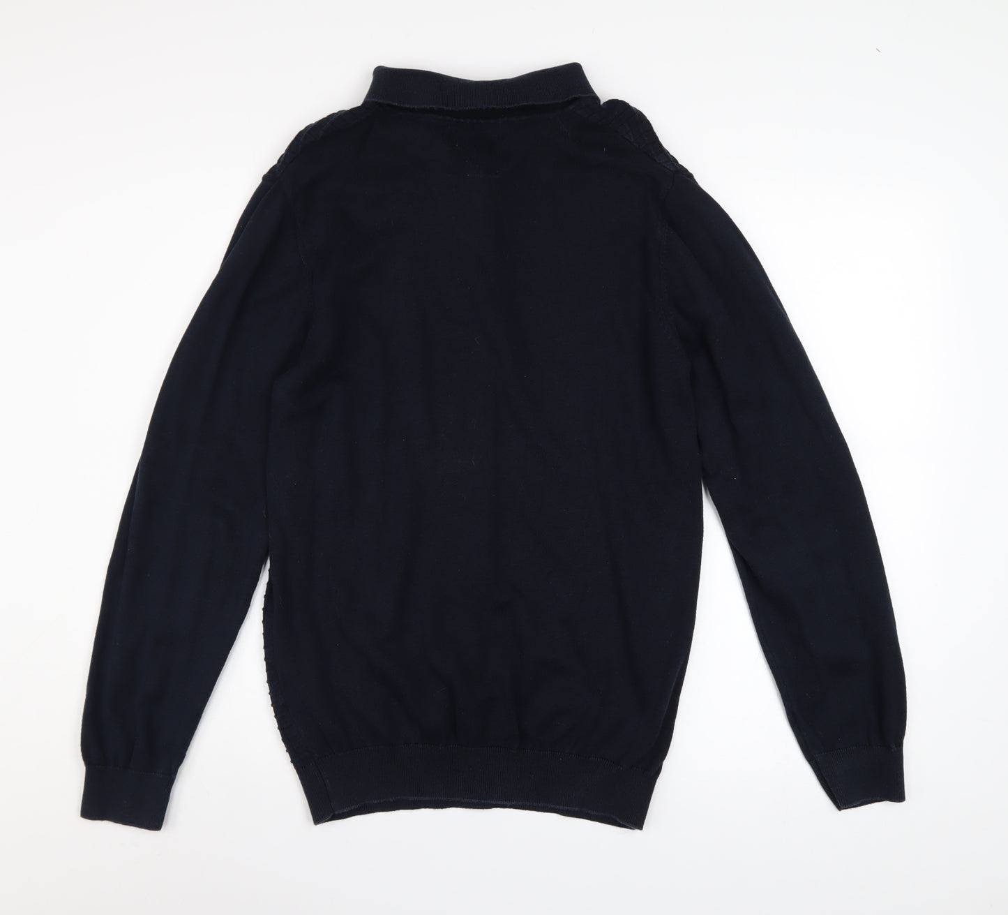 Guide London Men's Blue Cotton Long Sleeve Henley Jumper L