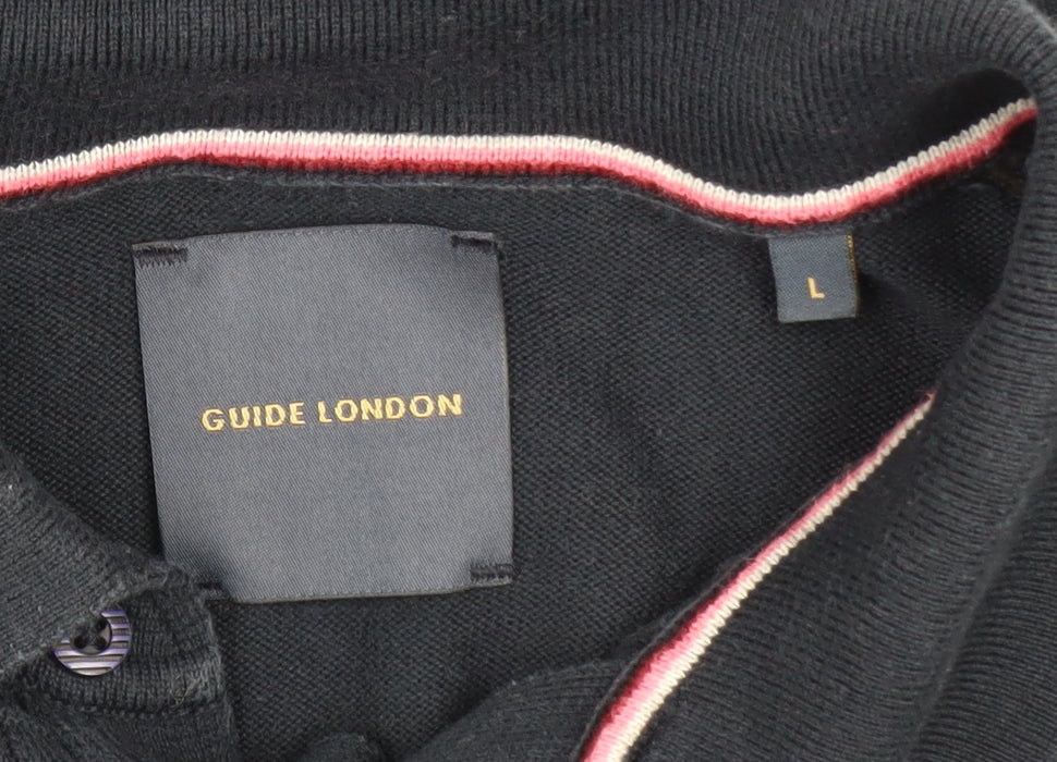 Guide London Men's Blue Cotton Long Sleeve Henley Jumper L