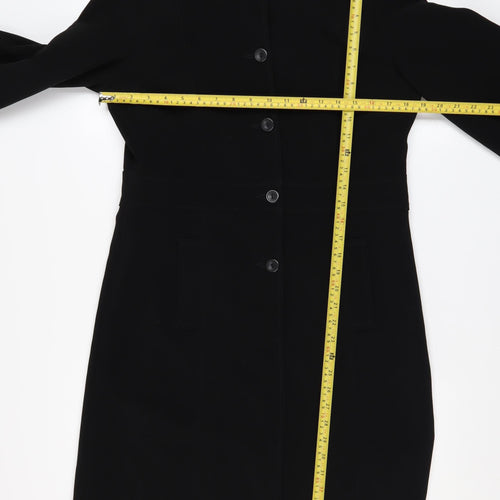 NL Collection Women's Black Long Overcoat Size 12 Buttoned Classic Style
