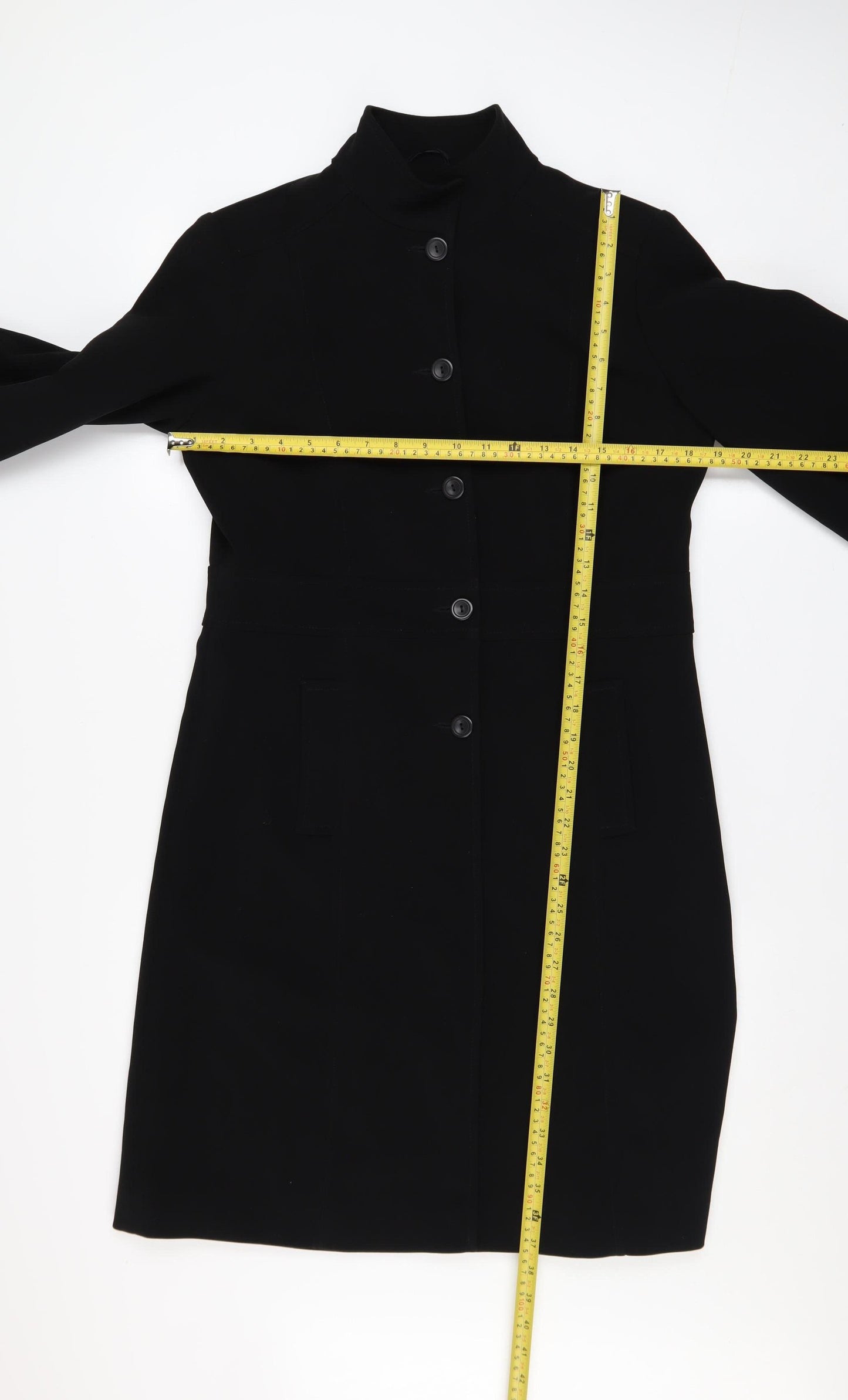 NL Collection Women's Black Long Overcoat Size 12 Buttoned Classic Style